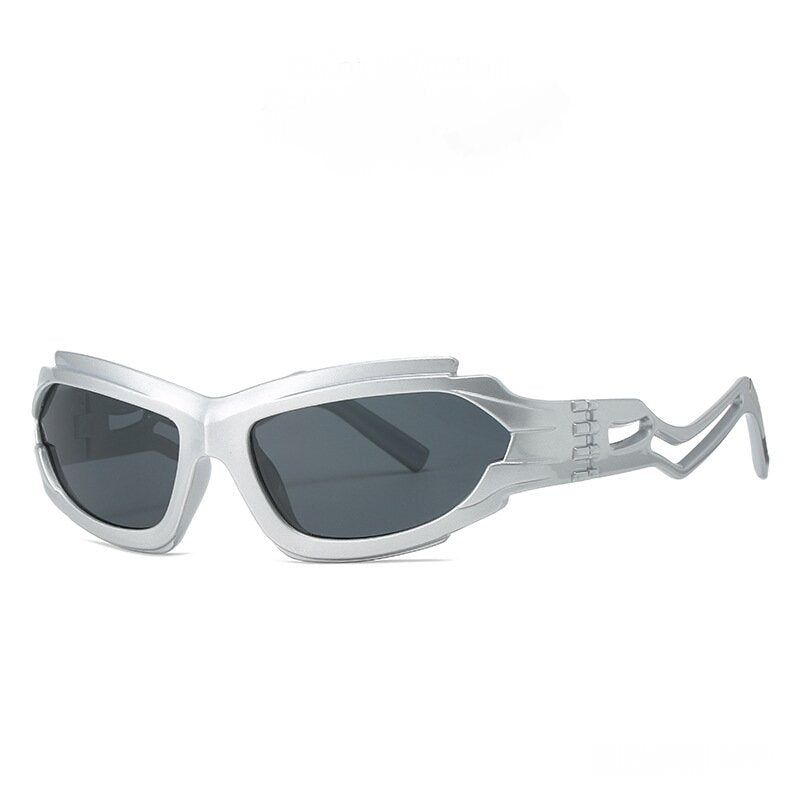 Futuristic Sports Wrap Man Sunglasses - Bold Silvery Frames with UV Protection