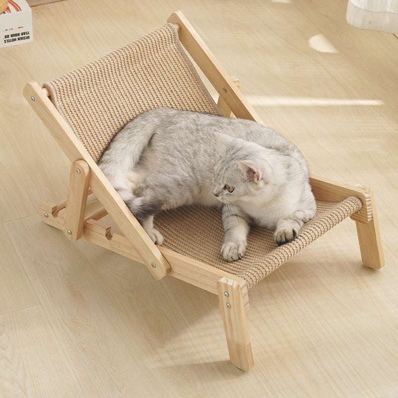 Adjustable Wooden Cat Lounge Chair - Comfortable Woven Hammock for Cats