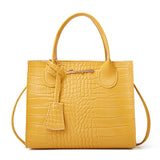 Elegant Crocodile Embossed Faux Leather Handbag - Yellow Tote with Dual Handle for Women 20*16*9cm