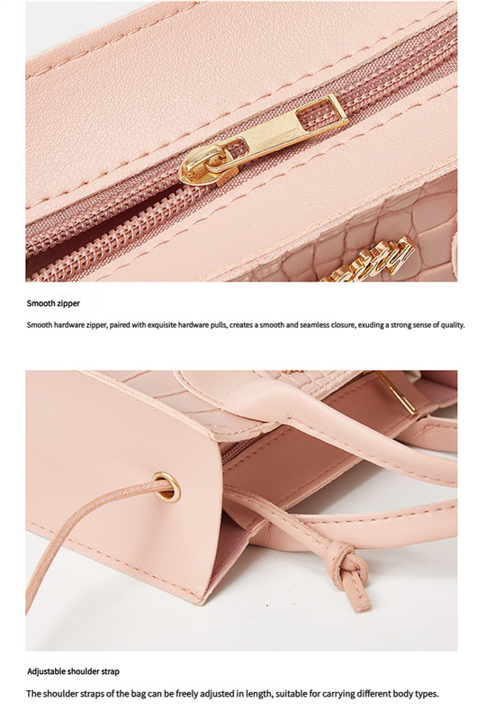 Elegant Crocodile Embossed Faux Leather Handbag - Pink Tote with Dual Handle for Women 20*16*9cm