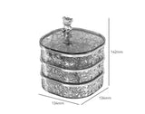 Elegant Crystal Stackable Jewelry Organizer with Bear Handle - 3-Tier Display Box for Accessories 13.4*13.4*14.2cm (grey)