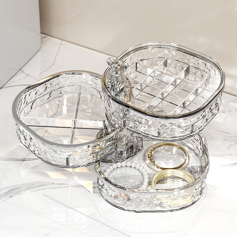 Elegant Crystal Stackable Jewelry Organizer with Bear Handle - 3-Tier Display Box for Accessories 13.4*13.4*14.2cm