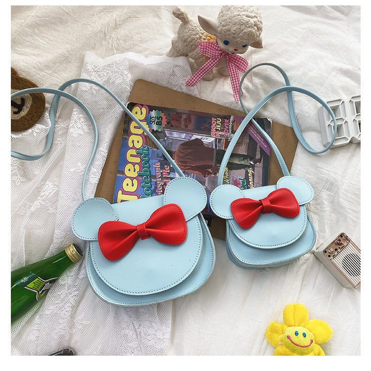 Adorable Bow Bear Crossbody Bag for Kids - Blue Shoulder Bag 18*17*8cm