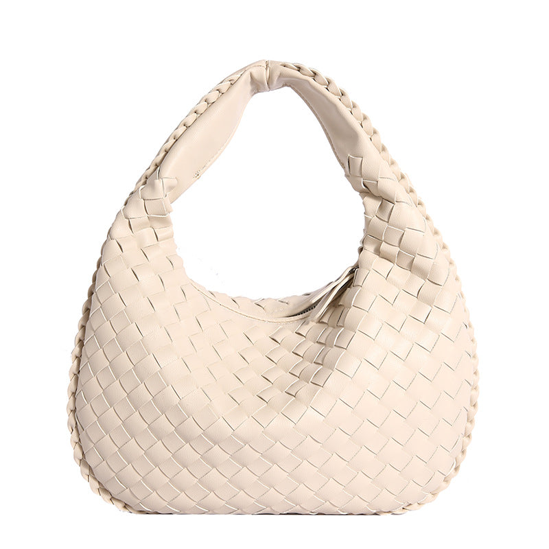 Luxury Woven Leather Hobo Bag - Elegant Shoulder Tote 34*21cm (off-white)