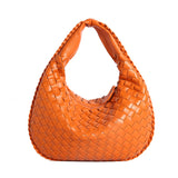 Luxury Woven Leather Hobo Bag - Elegant Shoulder Tote 34*21cm (Orange)