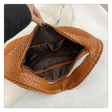 Luxury Woven Leather Hobo Bag - Elegant Shoulder Tote 34*21cm (Orange)