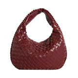 Luxury Woven Leather Hobo Bag - Elegant Shoulder Tote 34*21cm (wine red)