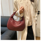 Luxury Woven Leather Hobo Bag - Elegant Shoulder Tote 34*21cm (wine red)