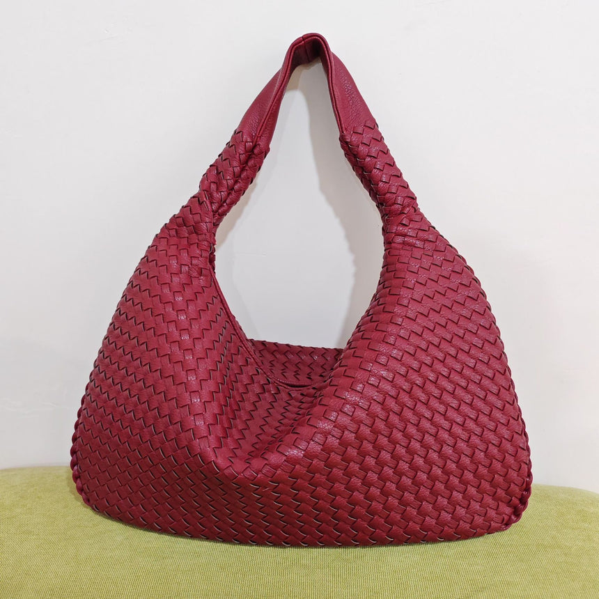 Elegant Woven Leather Hobo Bag - Soft Shoulder Tote 47*32cm (Wine red)