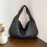 Elegant Woven Leather Hobo Bag - Soft Shoulder Tote 47*32cm (Black)