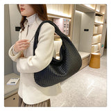 Elegant Woven Leather Hobo Bag - Soft Shoulder Tote 47*32cm (Black)