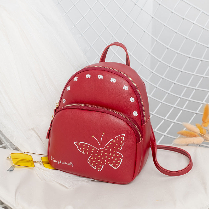 Mini Faux Leather Backpack with Butterfly Design -Red Cute Backpack for Girls