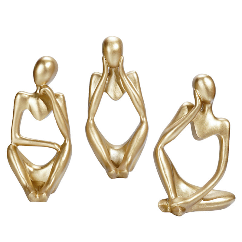 Abstract Thinker Sculpture Set - Gold Resin Figurines, Modern Art Home Decor, Set of 3