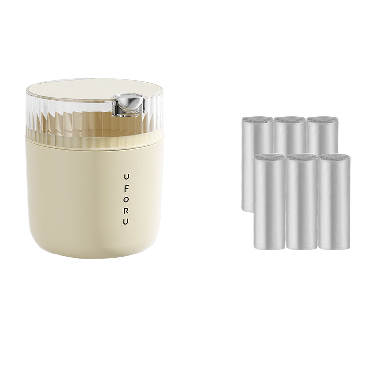 Cream white desktop trash can (standard 6-roll trash bag) 14cm * 15cm (including button) * 16cm