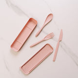 Clevinger Reusable Wheat Straw Fibre Cutlery Set with Case - Pink