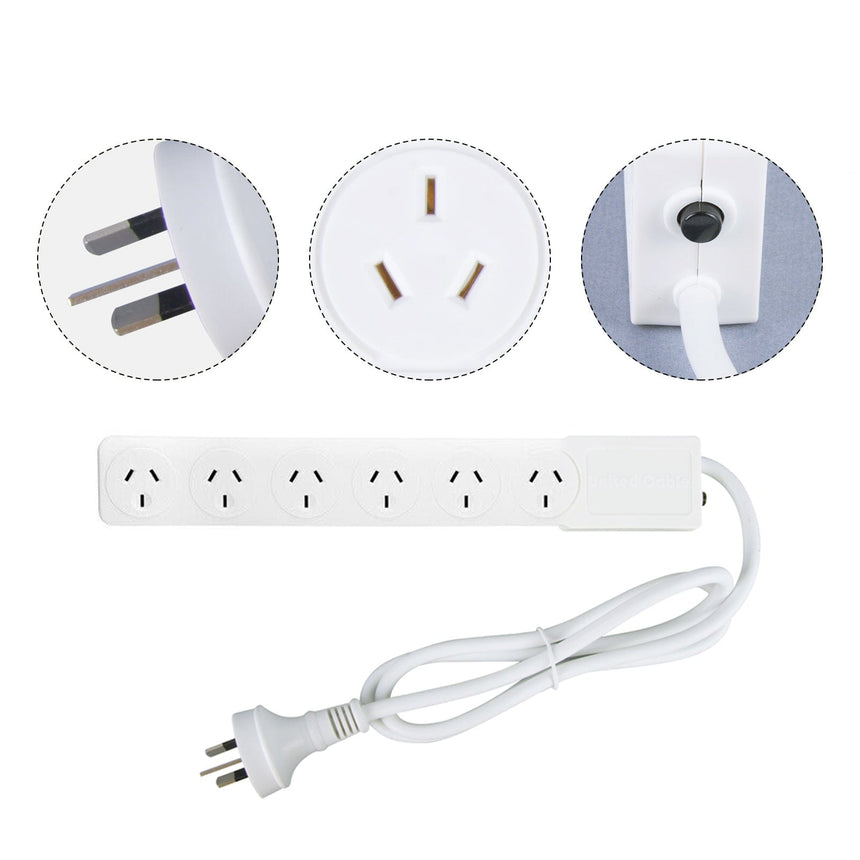 6 Outlet Power Board With Overload Protection 1M Lead Cable