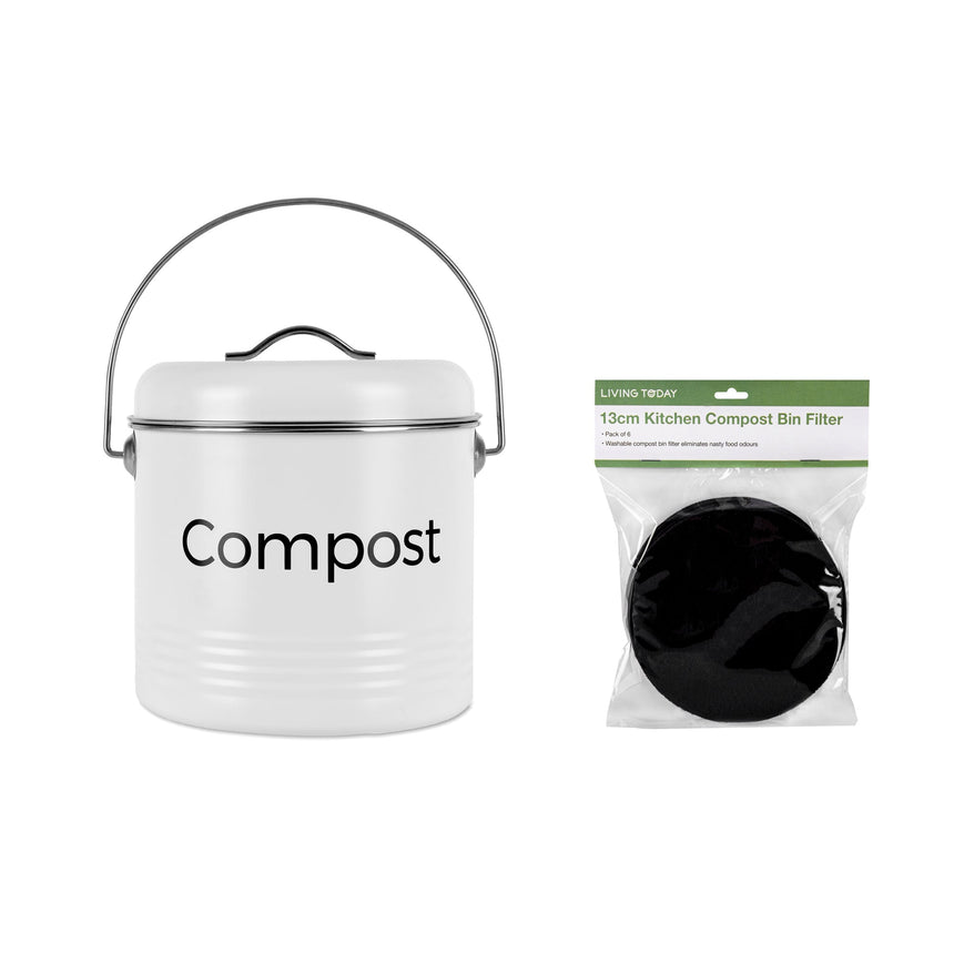 3.5L Kitchen Bench Compost Bin with 6 Replacement Activated Carbon Filters