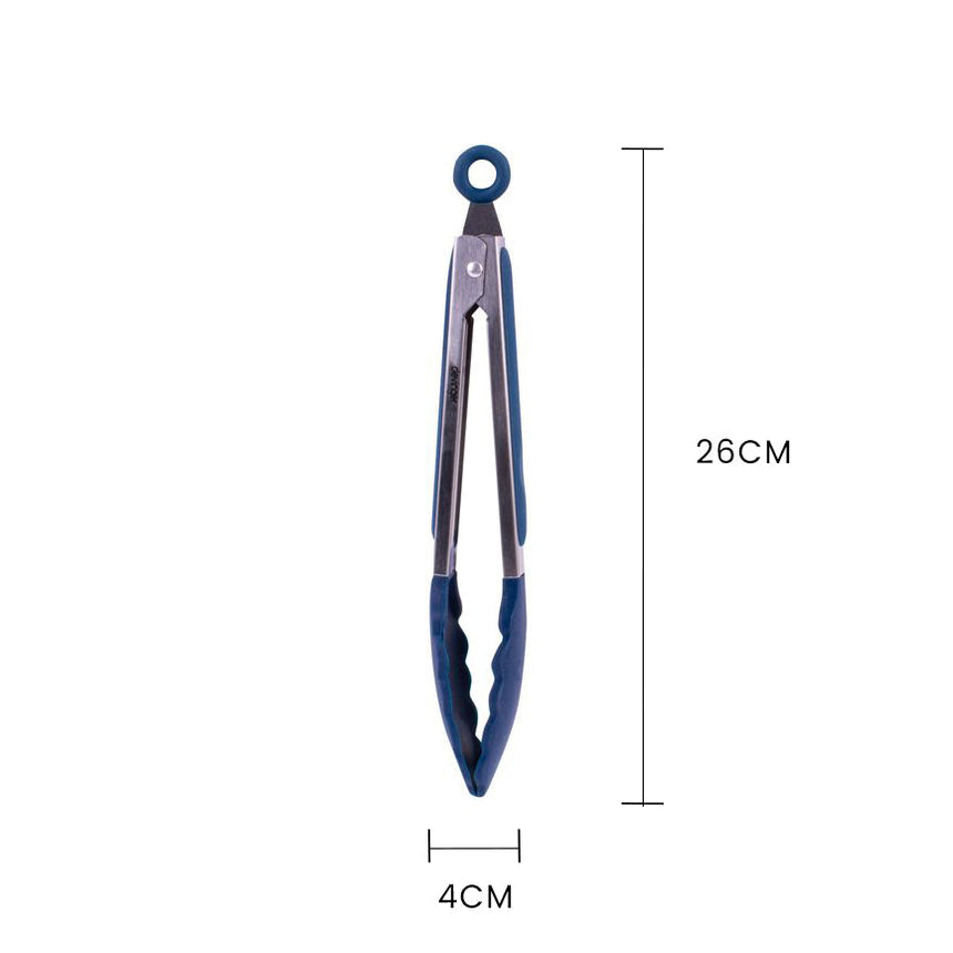 2pcs Stainless steel & silicone tongs navy