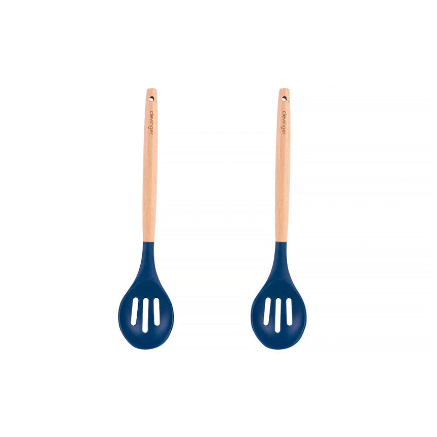 2pcs Beechwood & silicone slotted spoon navy