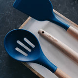 2pcs Beechwood & silicone slotted spoon navy