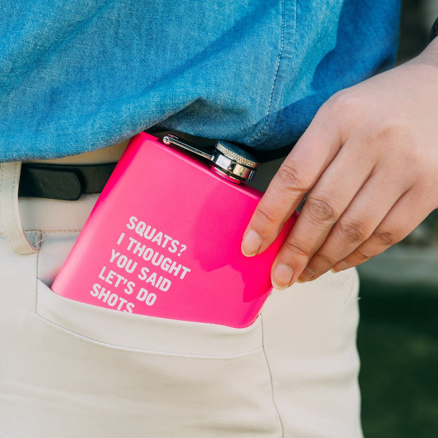 175ml Stainless Steel Hip Flask w Funny Quotes-Pink