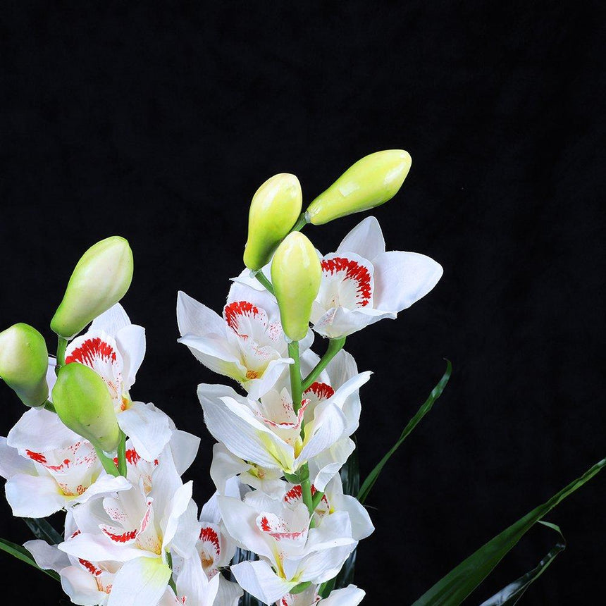 100cm Faux Artificial Home Decor Potted  Cymbidium-Red/White - White