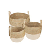 3 Piece Cotton Rope Stripe Carry Handles Storage Baskets Set