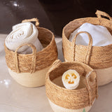 3 Piece Cotton Rope Stripe Carry Handles Storage Baskets Set