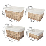 4 Piece Wicker Storage Baskets With Liner Set