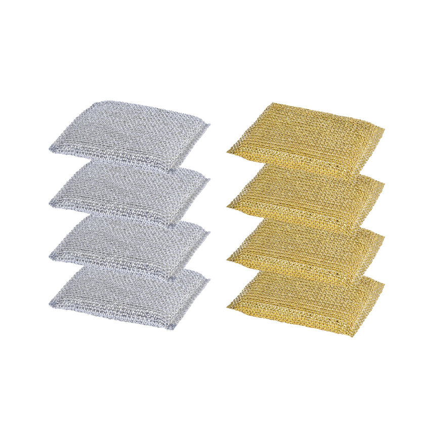 8PK Non Scratch Mesh Sponge Metallic Silver and Gold