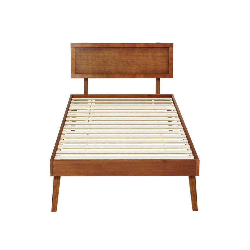 Artiss Bed Frame Single Size Wooden Bed Base Walnut SPLAY